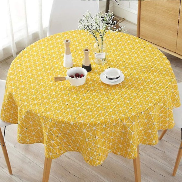 Round Shape Tablecloth Wrinkle Free Anti-fading Tablecloths Outdoor Round yellow rice word 100 cm in diameter