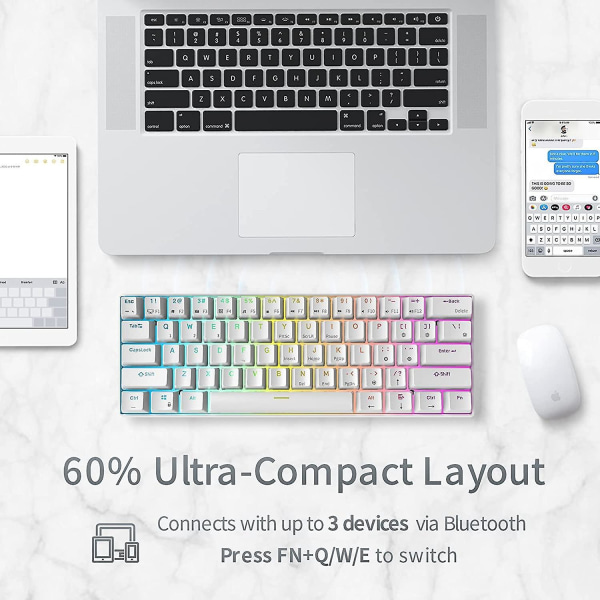 Rk Rk61 Rgb Langaton/langallinen 60% kompakti mekaaninen näppäimistö, 61 näppäimen Bluetooth pieni kannettava peli- ja toimistonäppäimistö, sopii Windowsille ja Macille, valkoinen