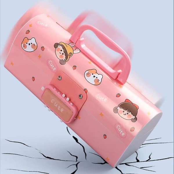 Multifunction Pencil Box With Double Password Lock, Large Capacity Plastic Stationery Case Combination Lock Pencil Box Organizer(girl Pink)