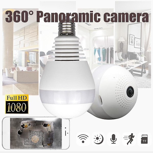 360 Panorama 1080p Ir Camera Bulb Wifi Fisheye Cctv Security Camera