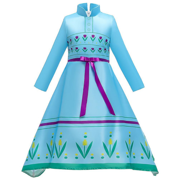 Princess Aisha Dress Frozen Bow Waist Long-sleeve Dress 140CM