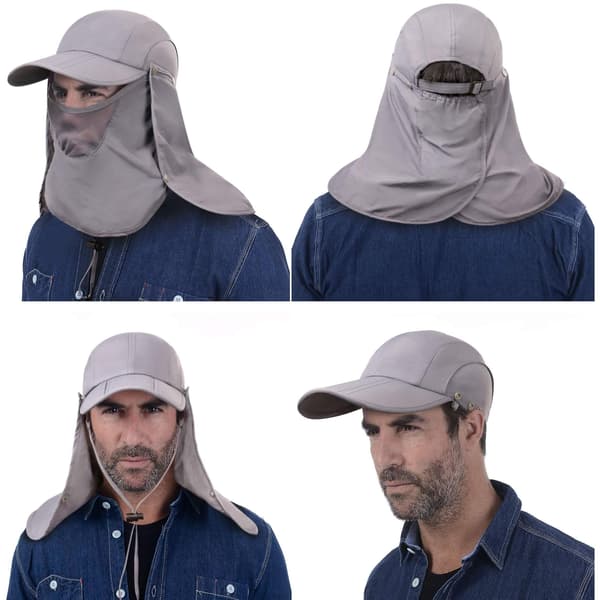 Upf 50+ Folding Fishing Hat Uv Protection Mask Removable Adjustable Deep Gray