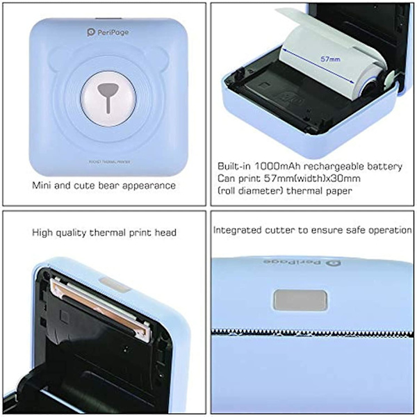 Bærbar Smart Fotoskriver For Ios & Android Telefon Blue