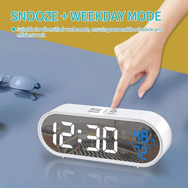 Alarm Clock Led Music Digital Clock Time Temperature 5 Levels Brightness Humidity Display Usb Rechargeable Table Clock black
