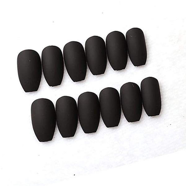 24 Pcs  Press On Nails, Medium Coffin Fake Nails, False Nails With Glue For Women And Girls Black