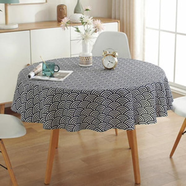 Round Shape Tablecloth Wrinkle Free Anti-fading Tablecloths Outdoor Wave pattern 100 cm in diameter
