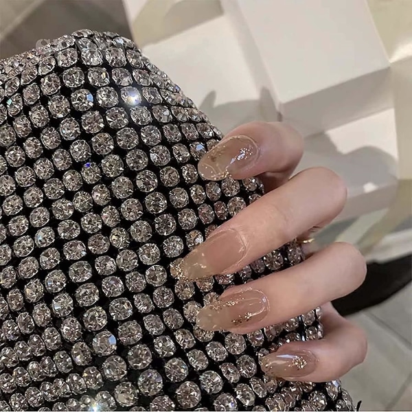 24 stk. Påsætningsnegle Medium Længde Med Design Chic Mode Lange Falske Kistenegle Med Lim Fransk Tip Akrylnegle Ballerina Glossy Falske Negle T 182