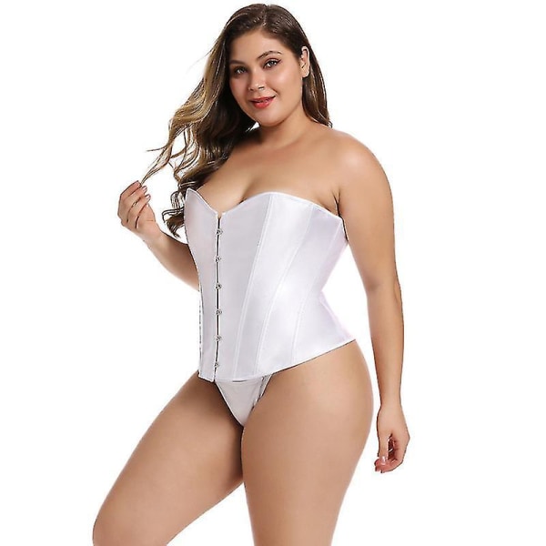 Dame Bustier Korset Top Sexet Lingerisæt Sort Satin Taljeformende WHITE L