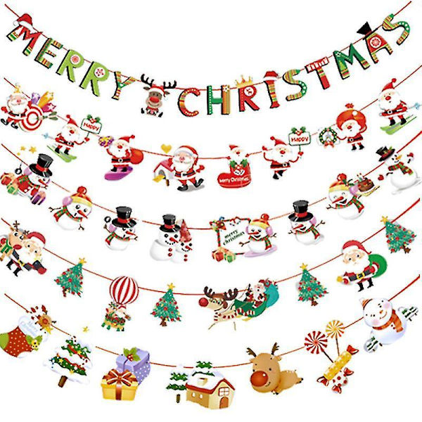 3/4/5 Pieces Christmas Banners Flags Paper Hanging Bunting Garl 1 5PCS