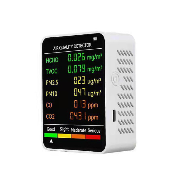 6 In 1 Pm2.5 Pm10 Hcho Tvoc Co Co2 Multifunctional Air Quality Detector Co Carbon Dioxide Formaldehyde Monitor Lcd Large Screen Display Portable Home White