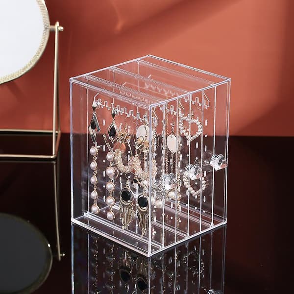 Clear Acrylic Jewelry Storage Box 3 Vertical Drawers Earring Display Stand Clear Hole Screen Hanger Storage Box