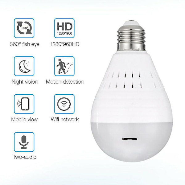 New Panoramic Wifi Ip Camera Light Bulb Home Security Lamp Fisheye Cam