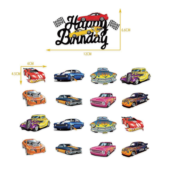 18pcs Balloon Pull Flag Cake Card Set Hot Wheels Racing Party Decoration Supplies