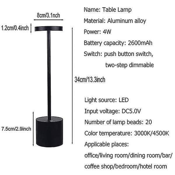 Cordless Led Table Lamp Portable Usb Rechargeable(black) Black