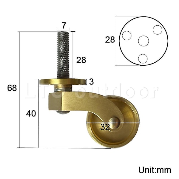 1/4 stk. Universal Møbelhjul Antikke Hjul Vintage Messing 1pcs