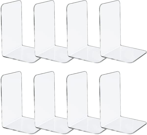 8pcs Bookends, Clear Acrylic Bookends For Shelves, Plastic Bookends For Home