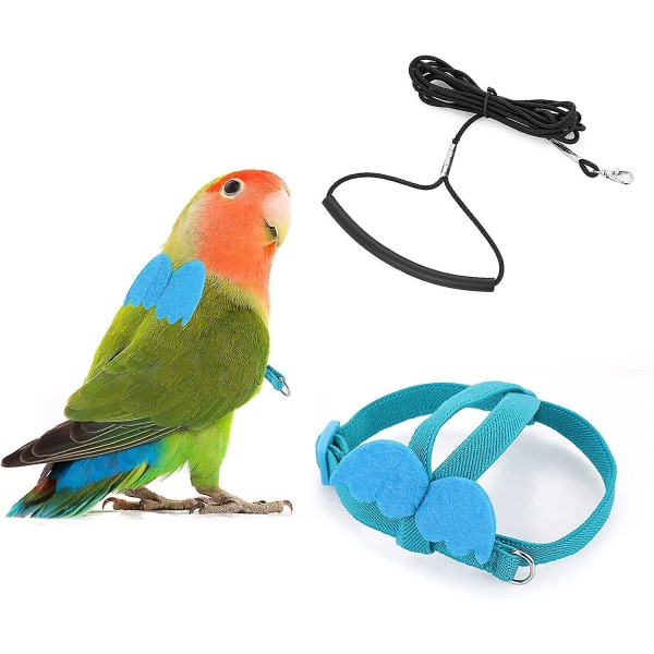 Adjustable Bird Harness With 80 Inch Leash, Outdoor Flying Kit Training Rope For Birds Parrots Cockatiel Blue M