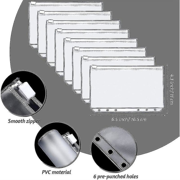 A6 Binder Budget Notebook Cover Folder Size 6 Hole Pocket Plastic Zipper Money Saving Envelope Diary Silver Laser