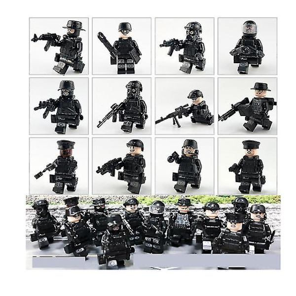 12pcs Black Swat Police Minifigure Building Block Accessories Military Toy