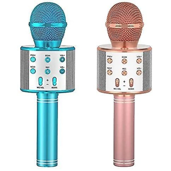 Two Wireless Microphones For Childrens Karaoke, Bluetooth Handheld Microphones, Childrens Gifts For Birthday Parties (blue + Pink)