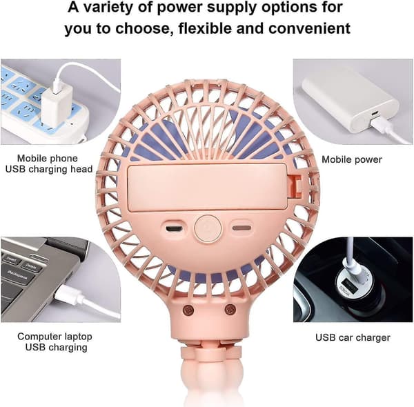 Mini Handheld Baby Stroller Fan Rechargeable Octopus Cooling Stand Fan Pink