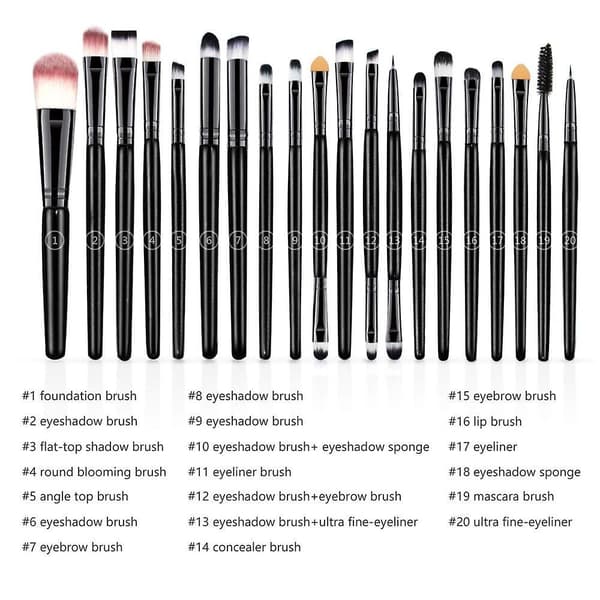 20 Pcs Makeup Brush Set,makeup Toiletry Kit Ideal For Pro & Daily Use Black