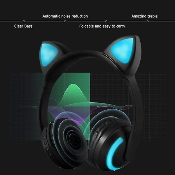 Trådløst Bluetooth Headset Lysende Katteøre Headset Stereo Musikk Headset Håndfri Med Fargemikrofon Justerbare Lys