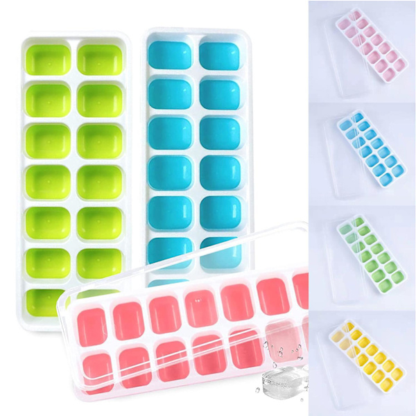 Easy Release Ice Cube Tray With Lid 14 Cavities Freezer Ice Tray Stackable Ice Tray With Lid Green