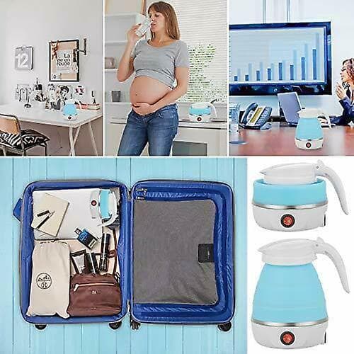 Folding Travel Kettle 600ml Electric Silicone Water Bottle Portable Heating Fast Kettle Blue EU Plug
