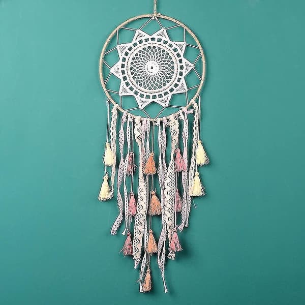 Handmade Dream Catcher, Bohemian Macrame Tapestry Wall Hanging Mandala Moon Dream Catcher