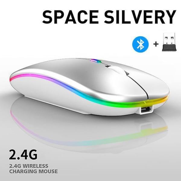 5.0 Bluetooth With Usb Rechargeable Rgb Mouse Bt5.2 For Laptop Computer Pc Macbook Gaming Mouse 2.4ghz 1600dpi silver