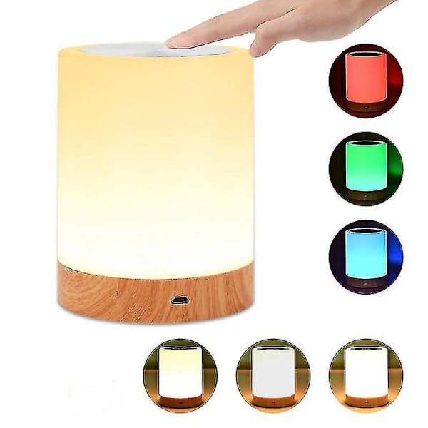 Dimmable Led Colorful Creative Wood Grain Charging Night Light Bedside Table Lamp Atmosphere Light