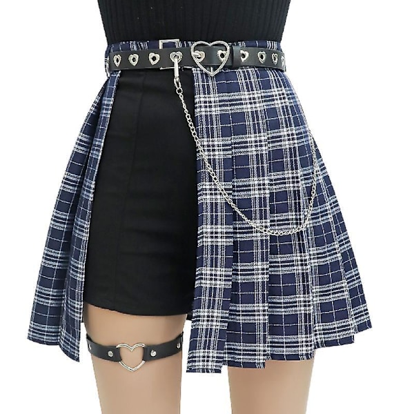 Xs-xxl Naisten Punk Hame Kesä Korkea Vyötärö Ruudullinen Laskostettu Hamehousut Epäsymmetrinen Hame Vyötäröketju Vyö Goottirock Reisirenkaalla Blue Plaid M