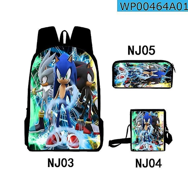 3pcs 3d Print Super Sonic Backpack Shoulder Bags Pencil Case Sonic 17