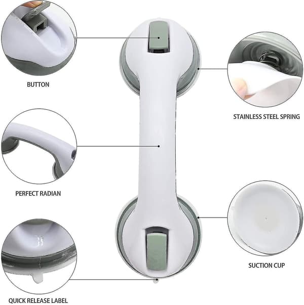 Set Of 2 Suction Cup Shower Handles - Plastic - No Drilling - Non-slip Handle