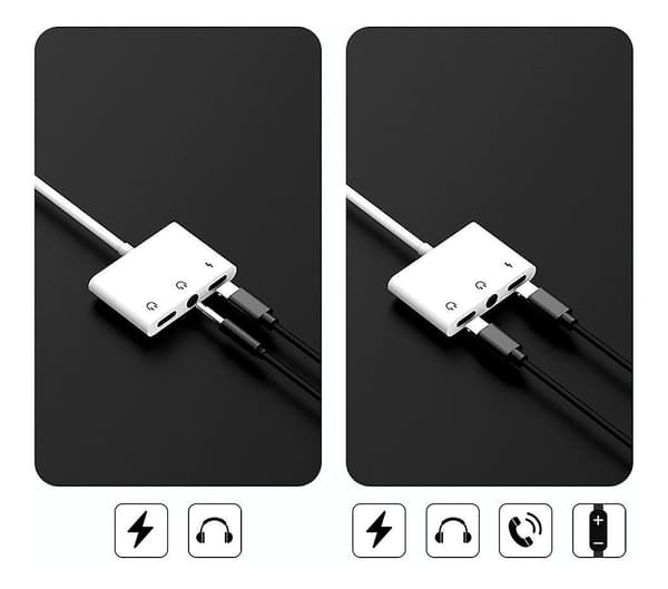 3-i-1 Adapterkabel Iphone 3,5 mm Aux Hodetelefoner + Lading.