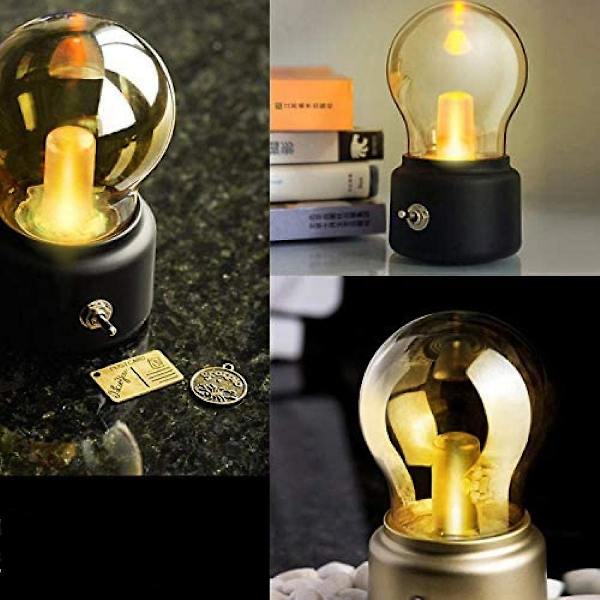Stay Real Kreativ Retro Nostalgisk Britisk Pære Lampe Genopladelig USB Natlampe Sengelampe Stemningslys Køkkenskab Ganglys (sort)