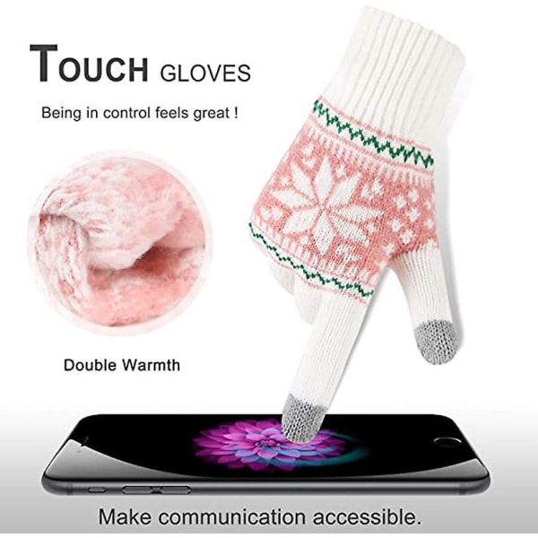 Winter Touch Screen Gloves Snow Flower Printing Keep Warm for Women and Men