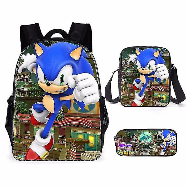 3 stk 3D-trykte Super Sonic Ryggsekker Skuldervesker Blyantveske Sonic 10