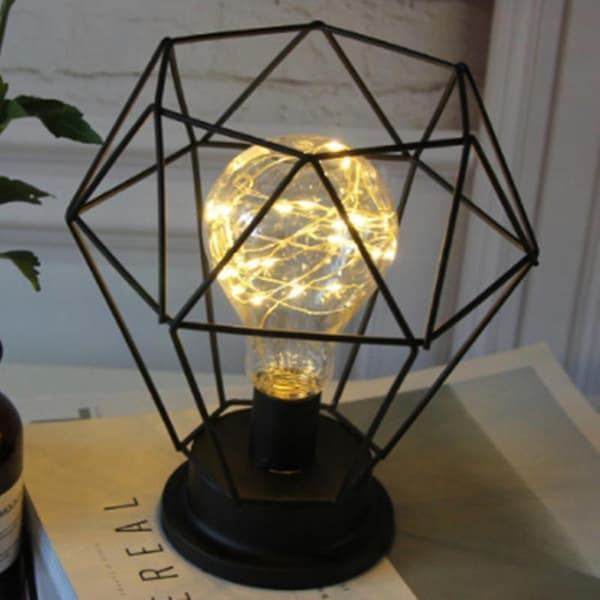 Metal Cage Table Lights Battery Powered Night Lights With Led Lights For Bedroom A