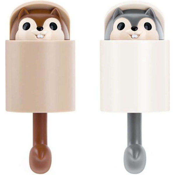 Almi 2 Pcs Cute Squirrel Wall Adhesive Hook Cartoon Squirrel Coat Wall Hooks Cute Gift