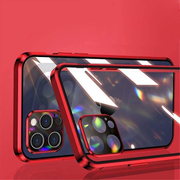 Anti-peeping Iphone 12 Pro Max Casewith  Strong Magnetic Adsorption Camera Lens Protector Metal Frame 360 Full Body Protective Double-sided Gl Red iPhone12Promax