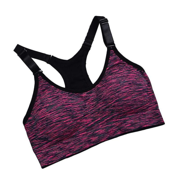 High Sports Bra Vest Space Dye Seamless Wirefree Stretchy Breathable Removable Pads For Fitness Gym Yoga Running- M ( Rose Red )