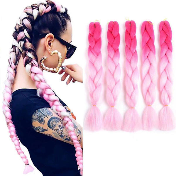 5 stk. Jumbo Braid Syntetisk Hår Flette Extensions For Hekle Twist Flettehår (5 stk., B40 # Fersken / Lys Rosa), Total Lengde: 120cm