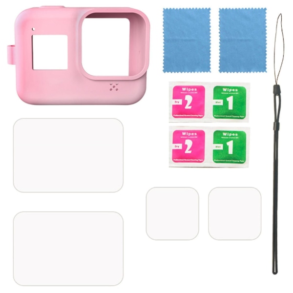 Silikon Full Deksel Beskyttelsessett for Actionkamera for Gopro Hero 8 Black Pink
