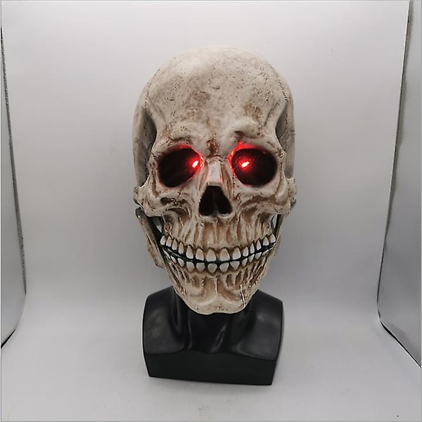 Movable Jaw Skull Mask Helmet Halloween Party Prop Latex Headgear Grey With Light