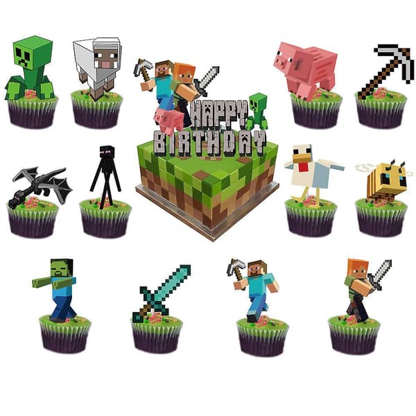 Minecraft Tema Træk Flag Ballonsæt Pixel Spil Fødselsdagsfest Dekoration