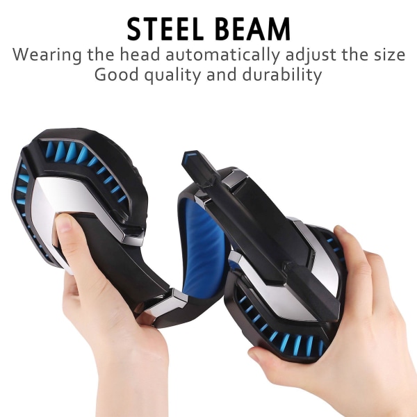 Gaming Headset, Ps5 Pc Gaming Headset med Støjreducerende Mikrofon, 3D Stereo Surround Sound LED Lys, Xbox One Headset til Switch Laptop Tablet, Blå A