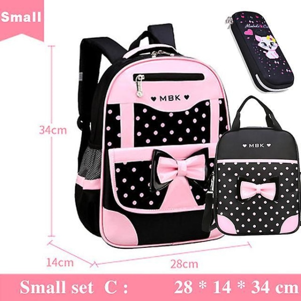 Girls&#39; School Backpack Children School Bag 1 Grade Kids Book Bag Orthopedic Primary Schoolbag Princess Backpack Mochila Infantil Black Small set C