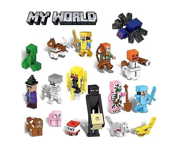 Sæt med 16 Minecraft figur legetøj